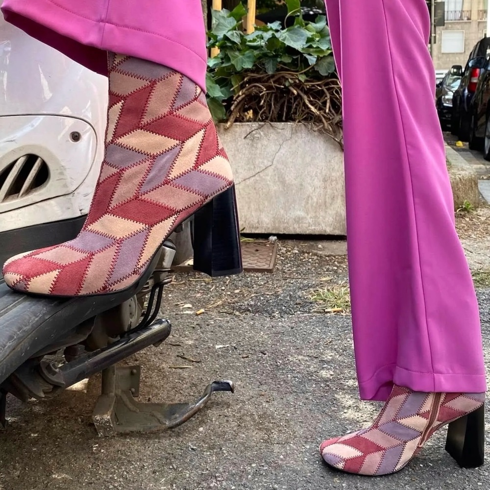 Jeffrey Campbell Versus Pink Suede Multi Block Heel Boots Size 6.5 - Picture 2 of 16